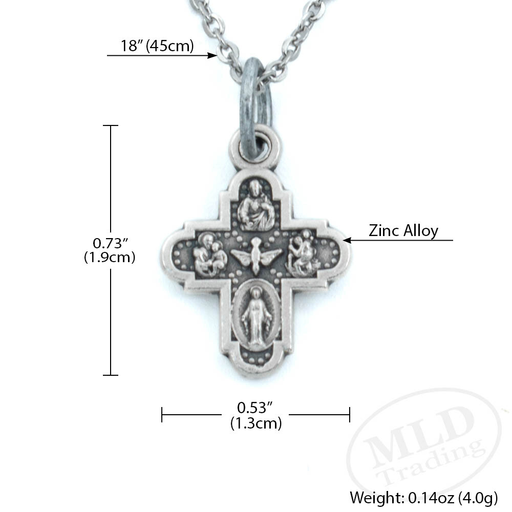 Four Way Medal Pendant Necklace – Silver Plated, 3/4″ Made in Italy, 18″ Chain