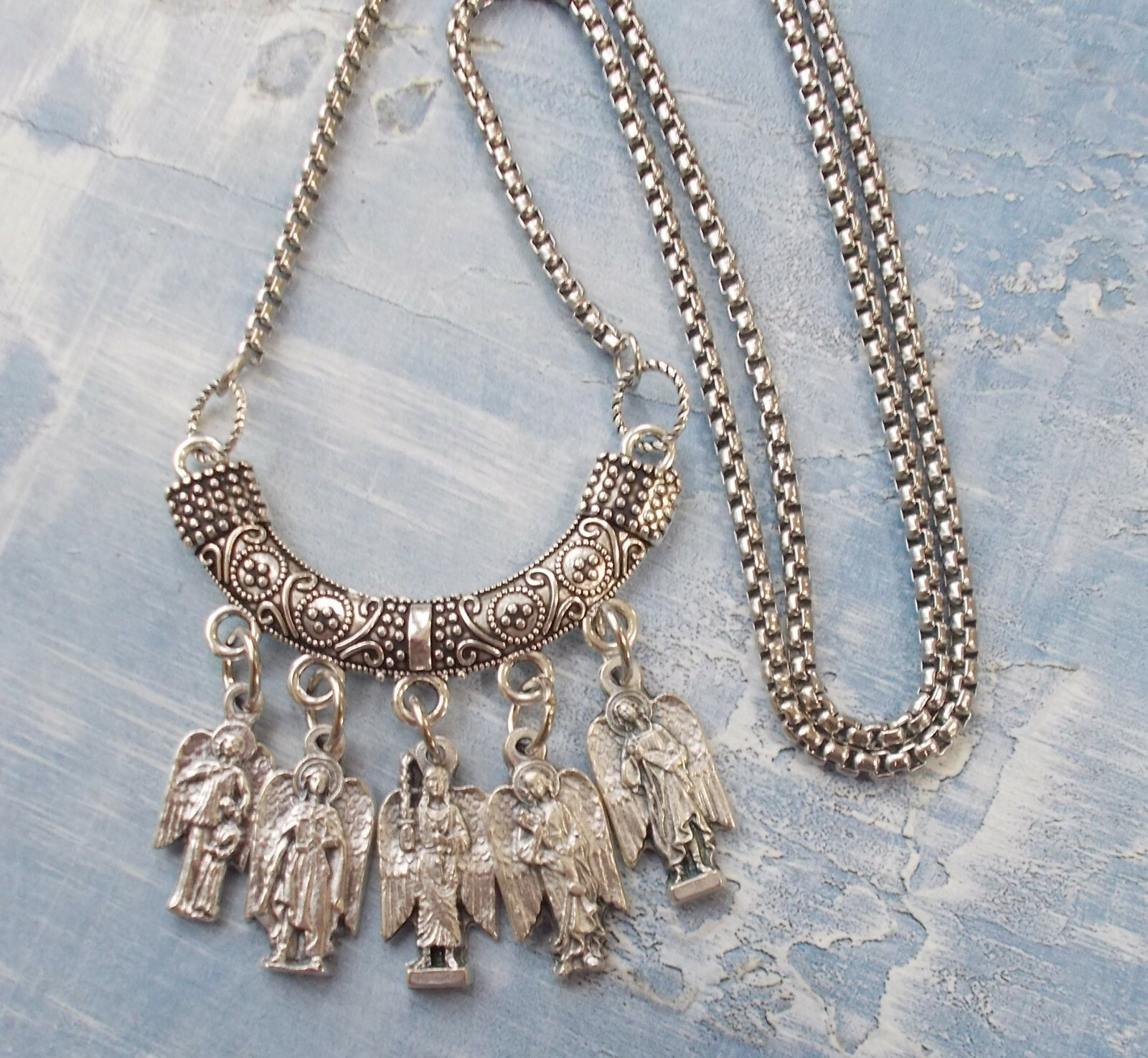 St. Saint MICHAEL Archangel Medal NECKLACE Pendant 4 ARCHANGELS~Stainless steel