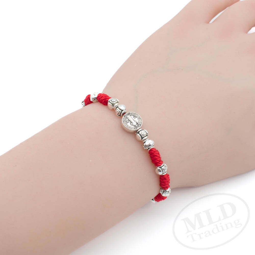 Adjustable Saint St Benedict Medal Red Cord Rosary Bracelet – Unisex