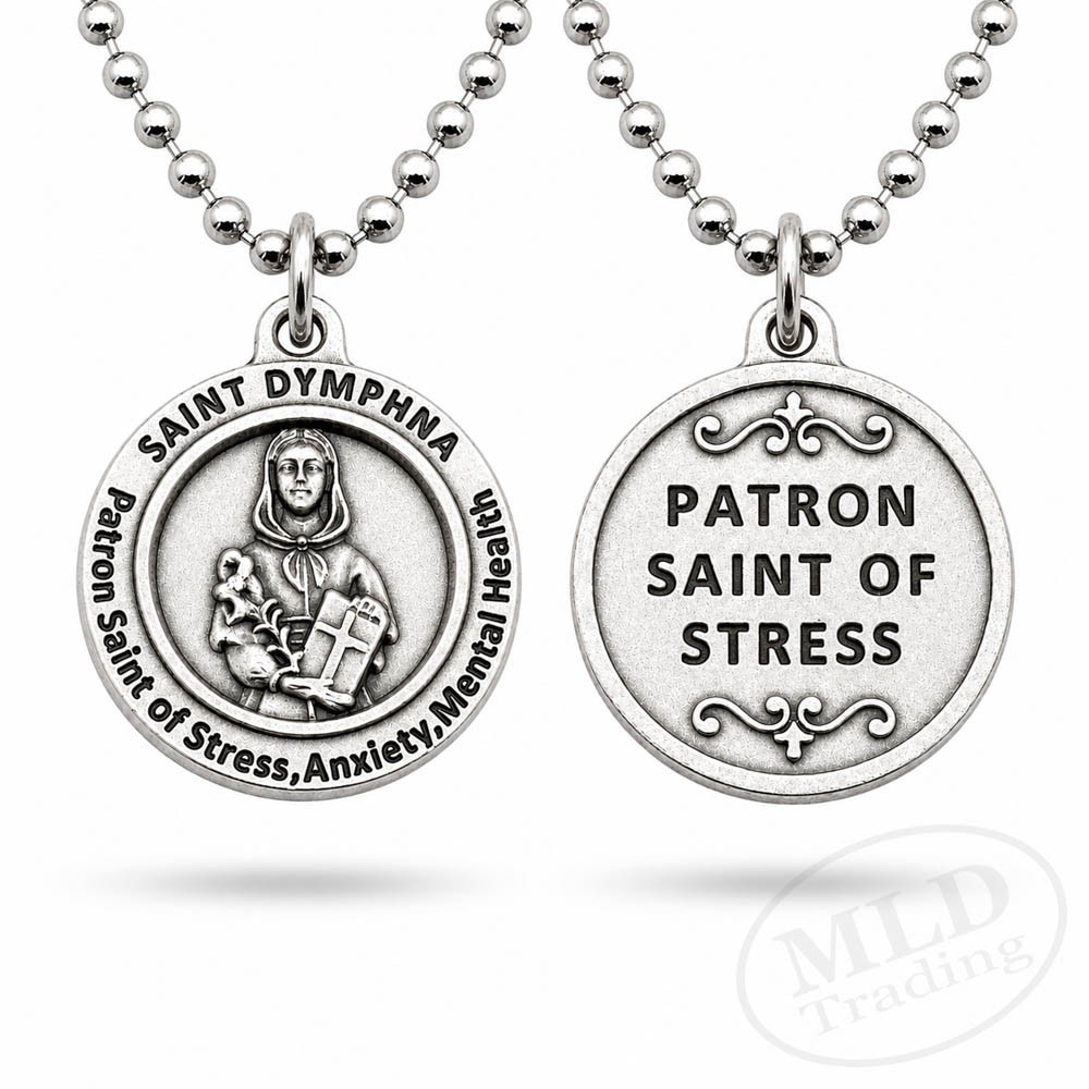 Saint St Dymphna Medal Pendant Necklace Made in Italy Patron of Stress & Anxiety