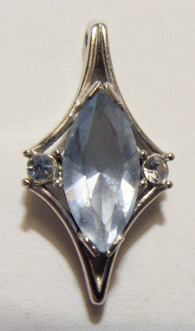 1950s vintage Avon faux Aquamarine marquee gemstone cross motif pendant 54515