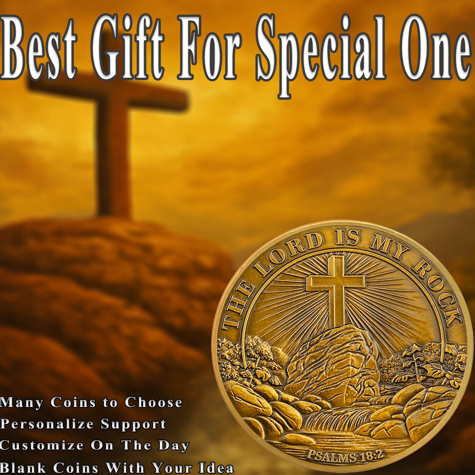 Inspirational “The Lord Is My Rock” Christian Challenge Coins – Psalm 18:2 Verse