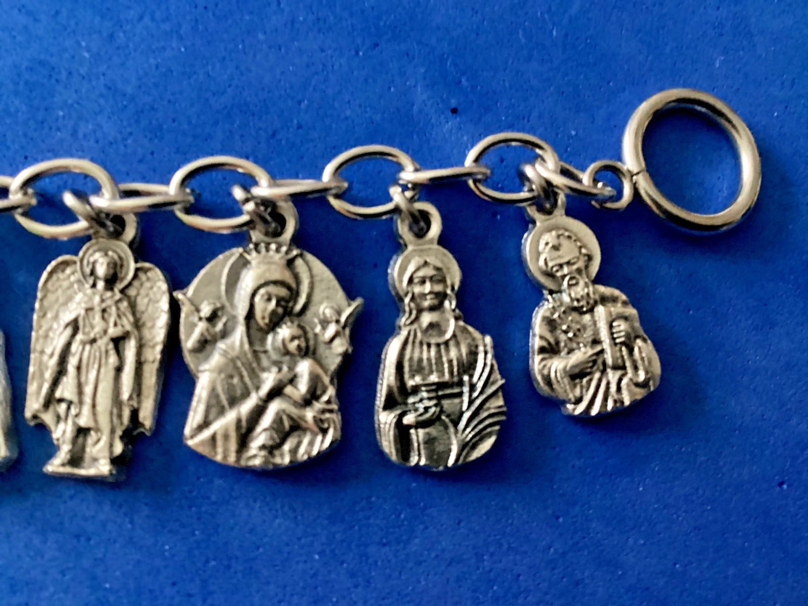 Custom Religious Catholic Saint Medal Charm Bracelet FIGURE Medals 8.5″ Angels