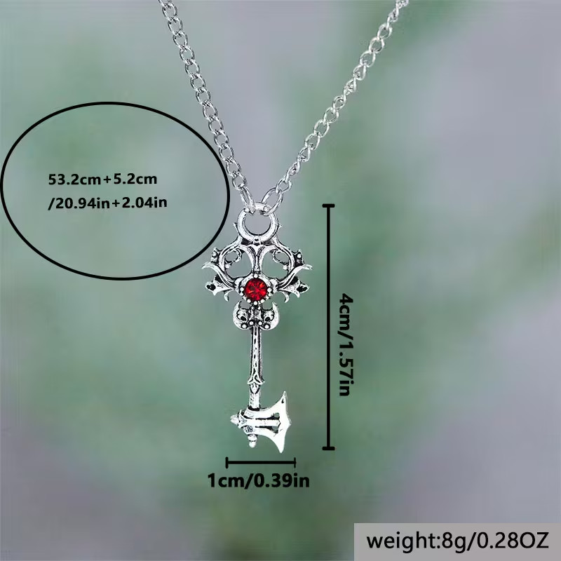 Axe Red Jewel Key Necklace Steampunk Gothic Goth Retro Pendant