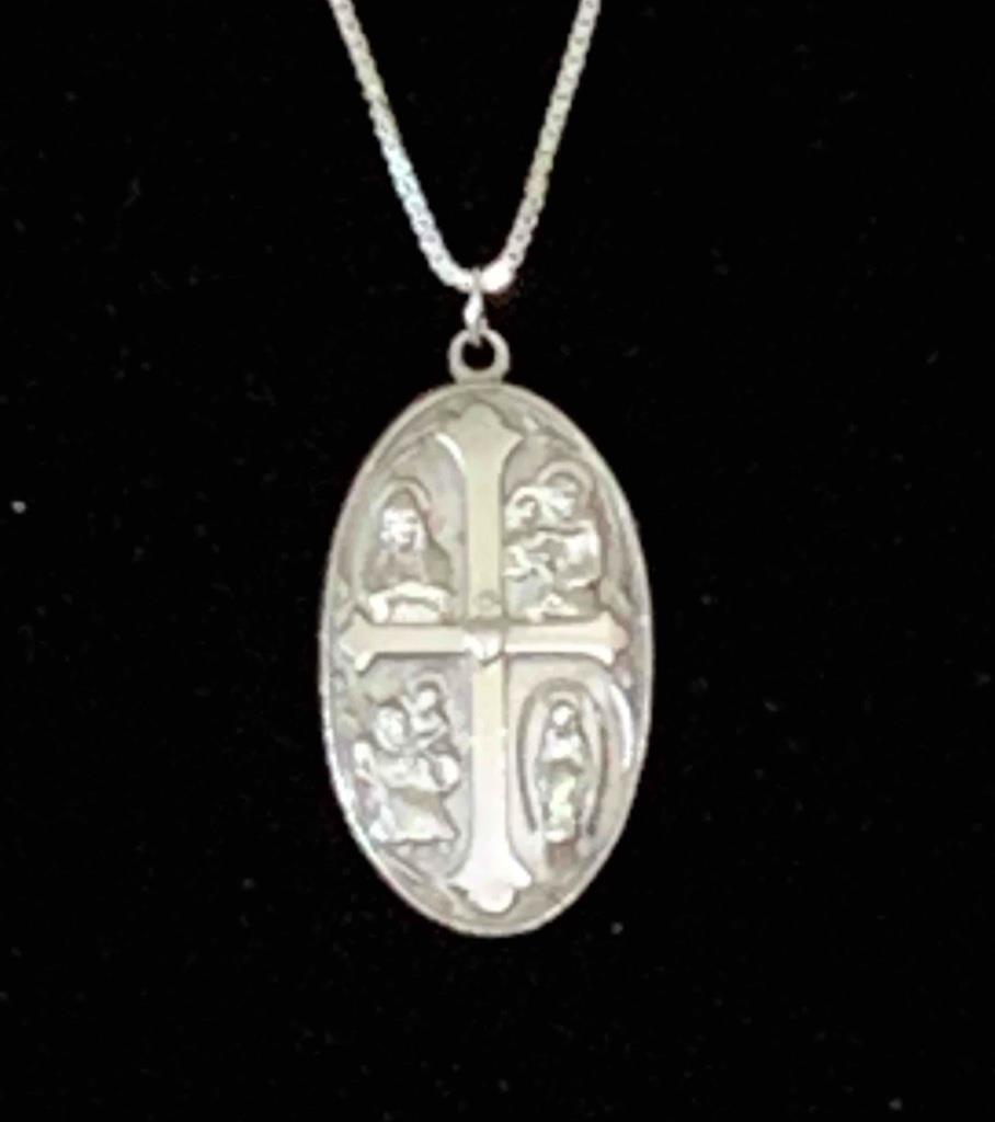 Creed Sterling Silver Four Way Religious Medallion Pendant Necklace 18″ Long