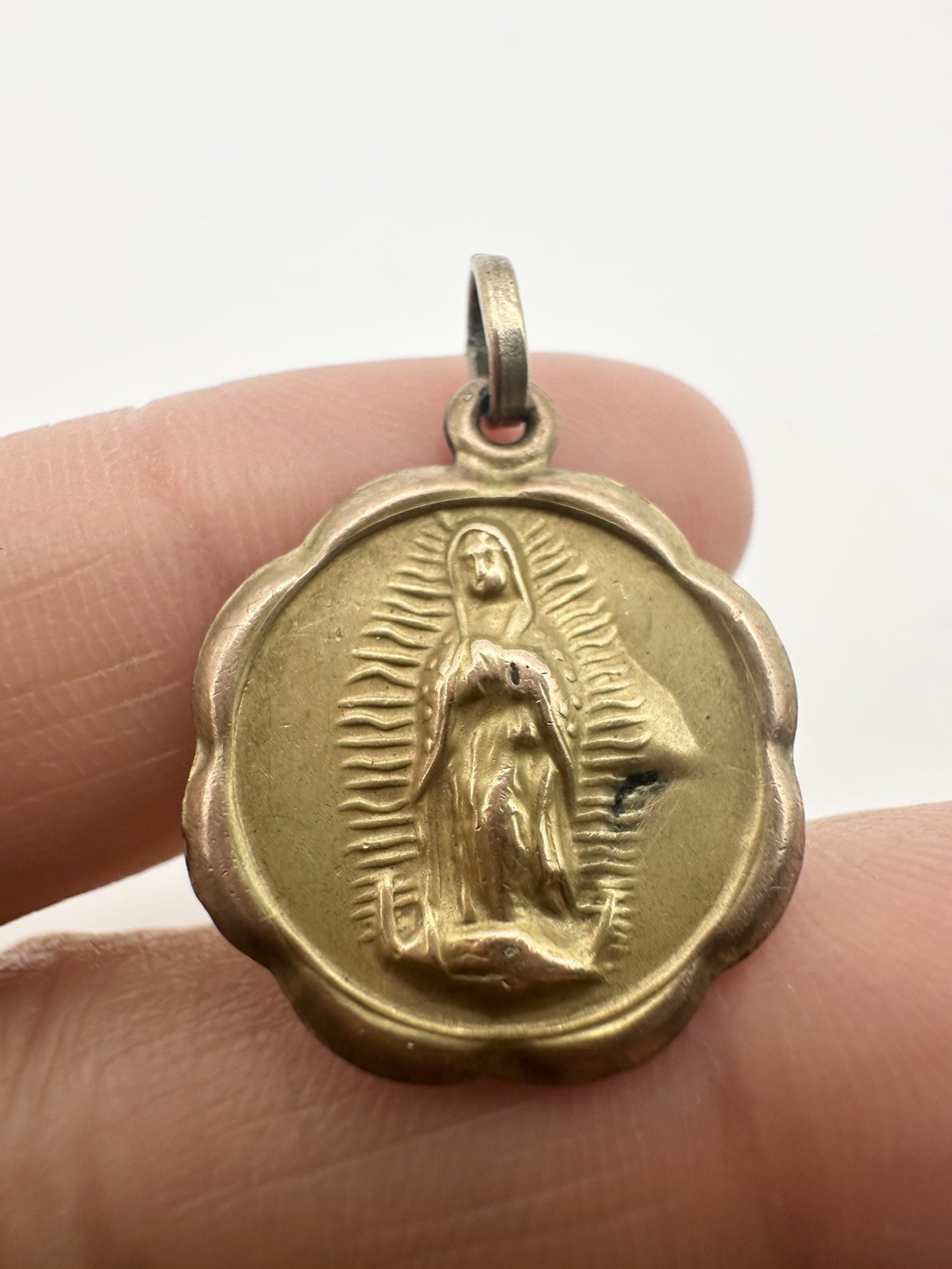 Vintage Medal Pendant Our Lady Of Guadalupe Gold Tone