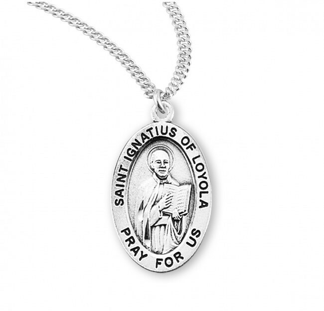 St. Ignatius of Loyola Sterling Silver Oval 0.9″ Medal, Gift Box, 20″ Chain, US