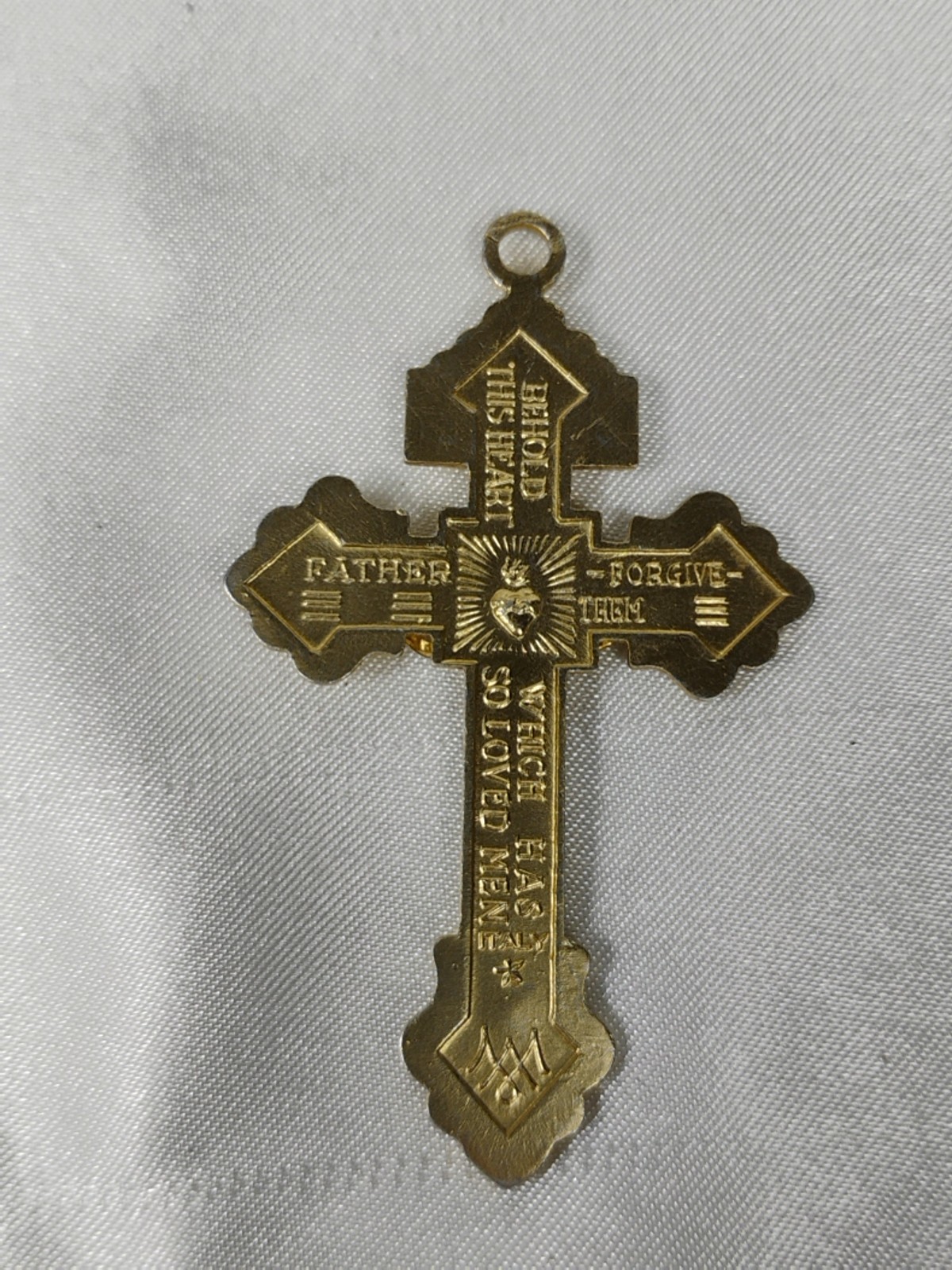 Gold Toned Base Behold This Heart Pardon Cross Crucifix Pendant, 2 1/4 Inch