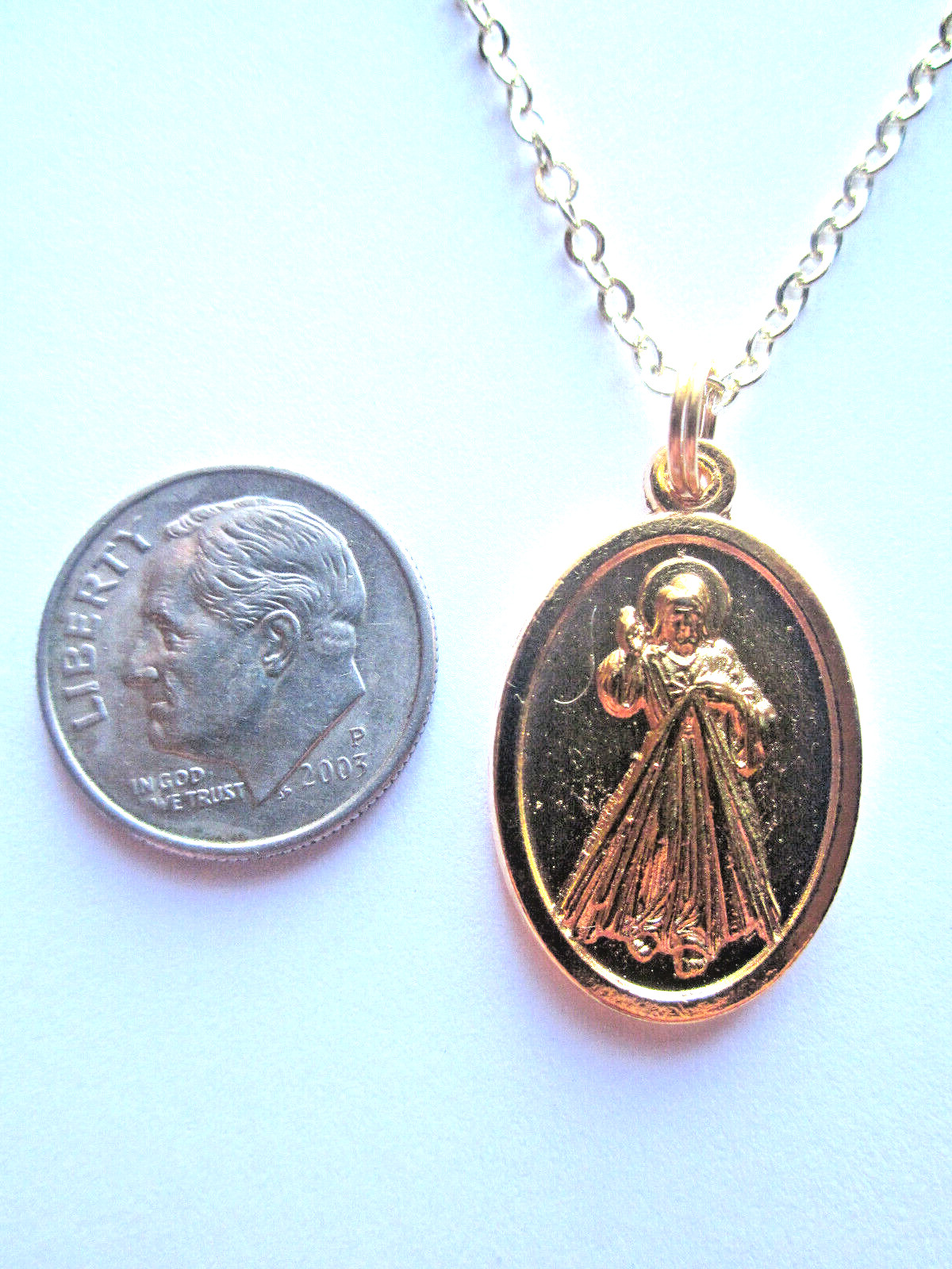 Ladies The Divine Mercy Medal Pendant Necklace 20″ Gold Plated Chain Prayer Card
