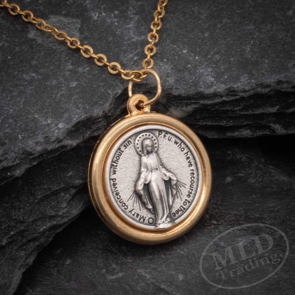 Miraculous Medal Pendant Necklace Catholic Marian Made in Italy 18″ Chain