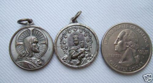 Vintage Catholic Medal Jesus and Our Lady Mt. Carmel 1950’s silver finish metal