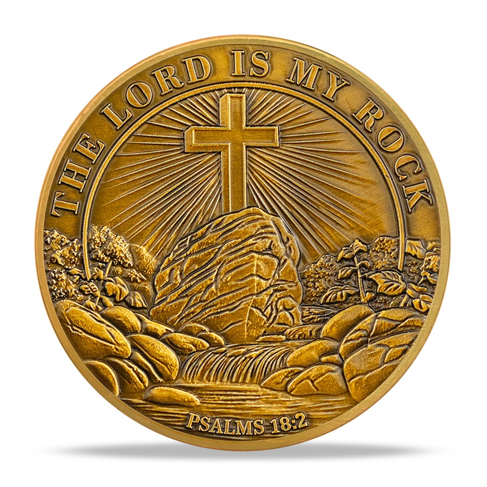 Inspirational “The Lord Is My Rock” Christian Challenge Coins – Psalm 18:2 Verse
