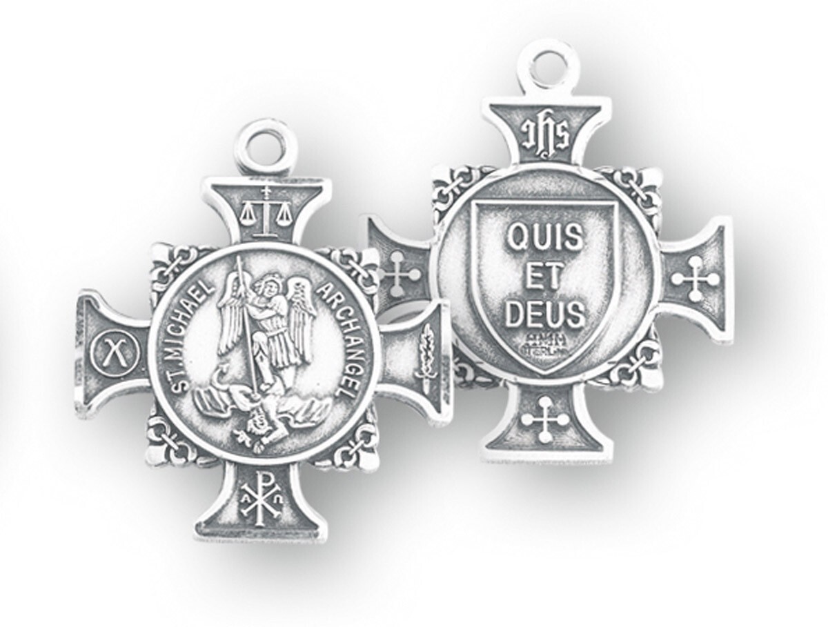 925 Sterling Silver Saint Michael Pendant Medal Necklace With Chain & Box