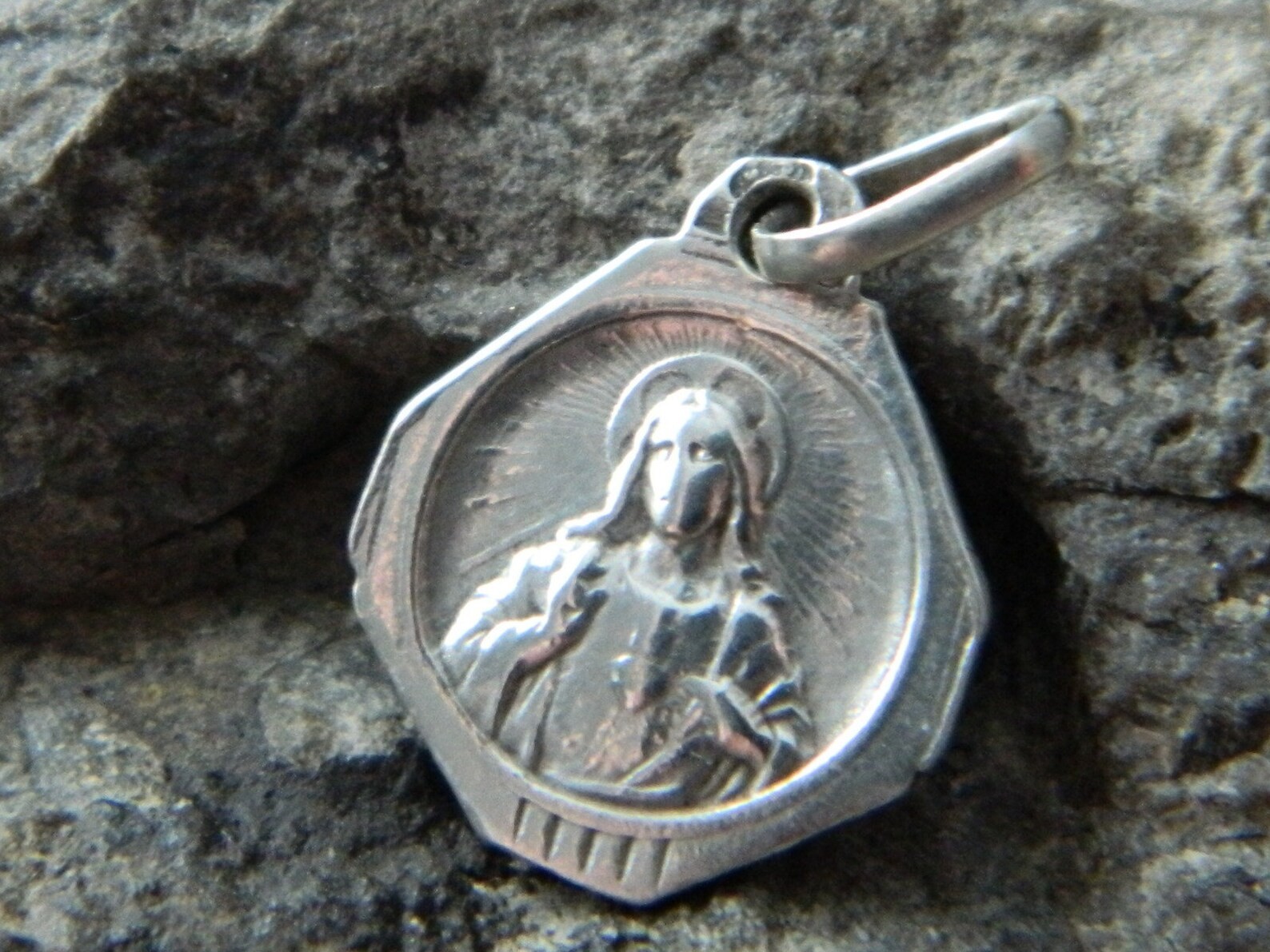 Silver Antique Notre Dame de la Garde Religious Medal #172