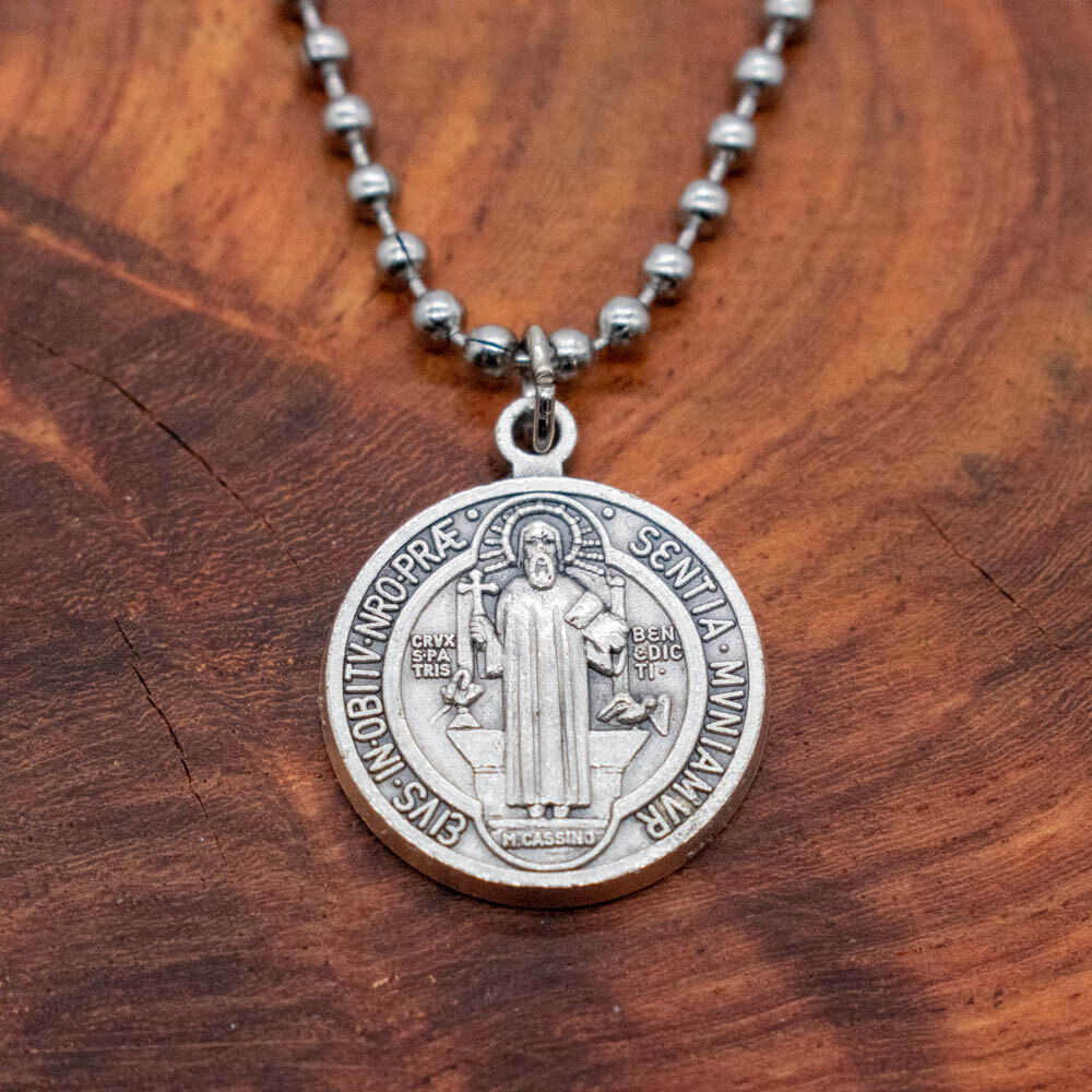 Premium Saint St Benedict Medal 3/4″ Pendant Necklace From Italy 24″ Ball Chain