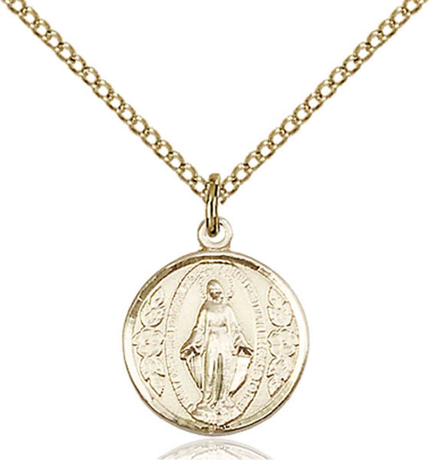 Gold Filled Miraculous Mary Catholic Oval Medal Pendant Necklace 18″Chain