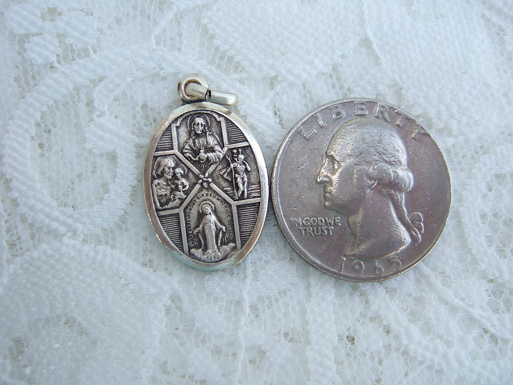 Vintage Catholic Medal 4 way Cruciform 1950’s Multi images: Jesus Mary St.Joseph