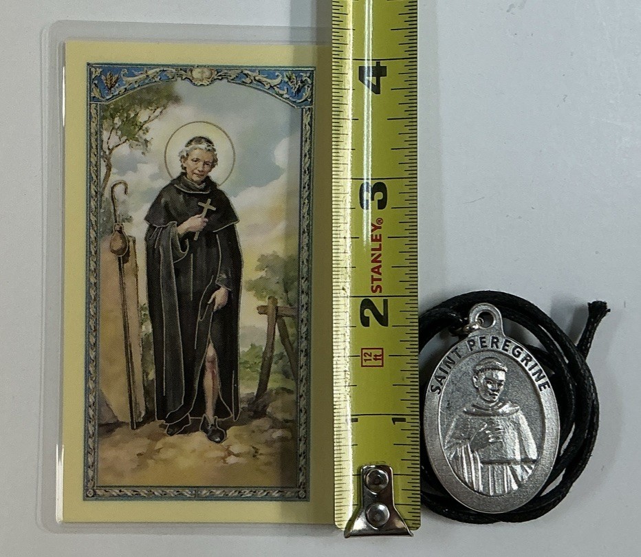 Medal San Peregrino And Holy Card, Healing, Prayer, Blessing In Spanish