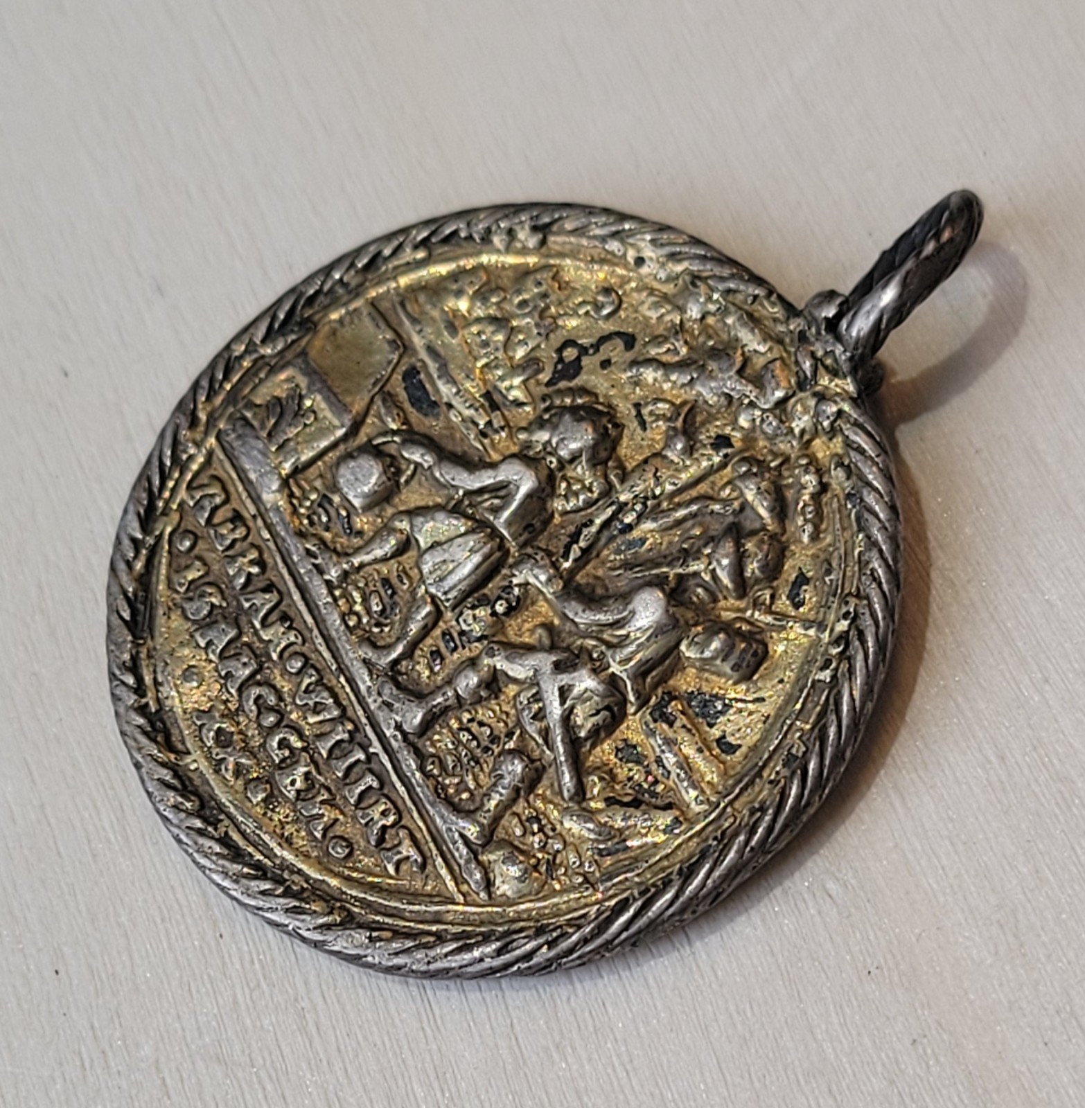 Antique Gold Plated Abram Begat Isaac And Evangelion Religious Medal Pendant