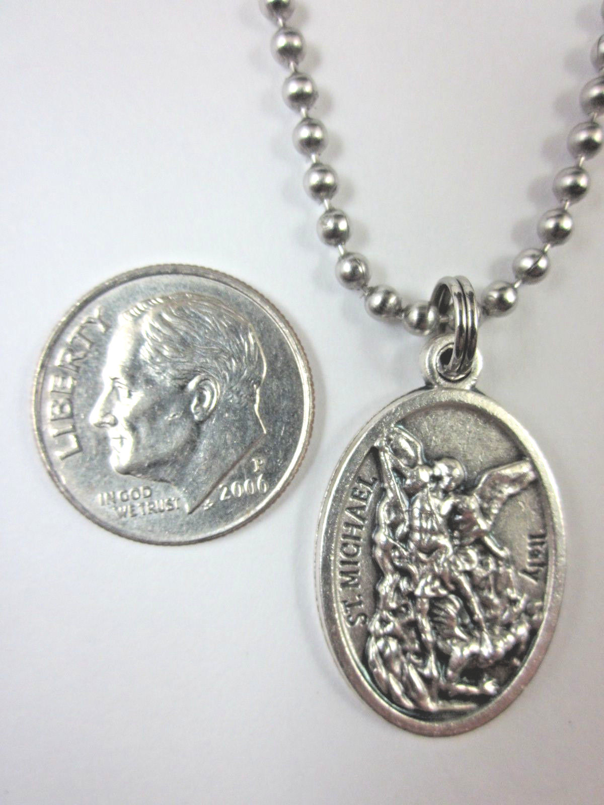 St Michael Archangel /Guardian Angel Medal Necklace 24″ Ball Chain Gift Box