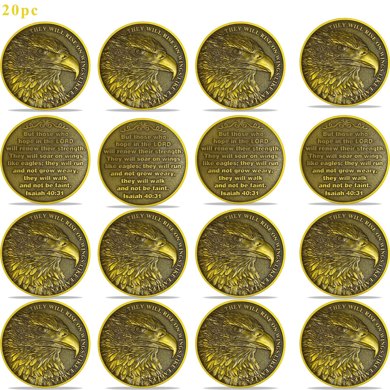20pcs Inspirational Isaiah 40:31 Verse Religious Eagle Christian Challenge Coin