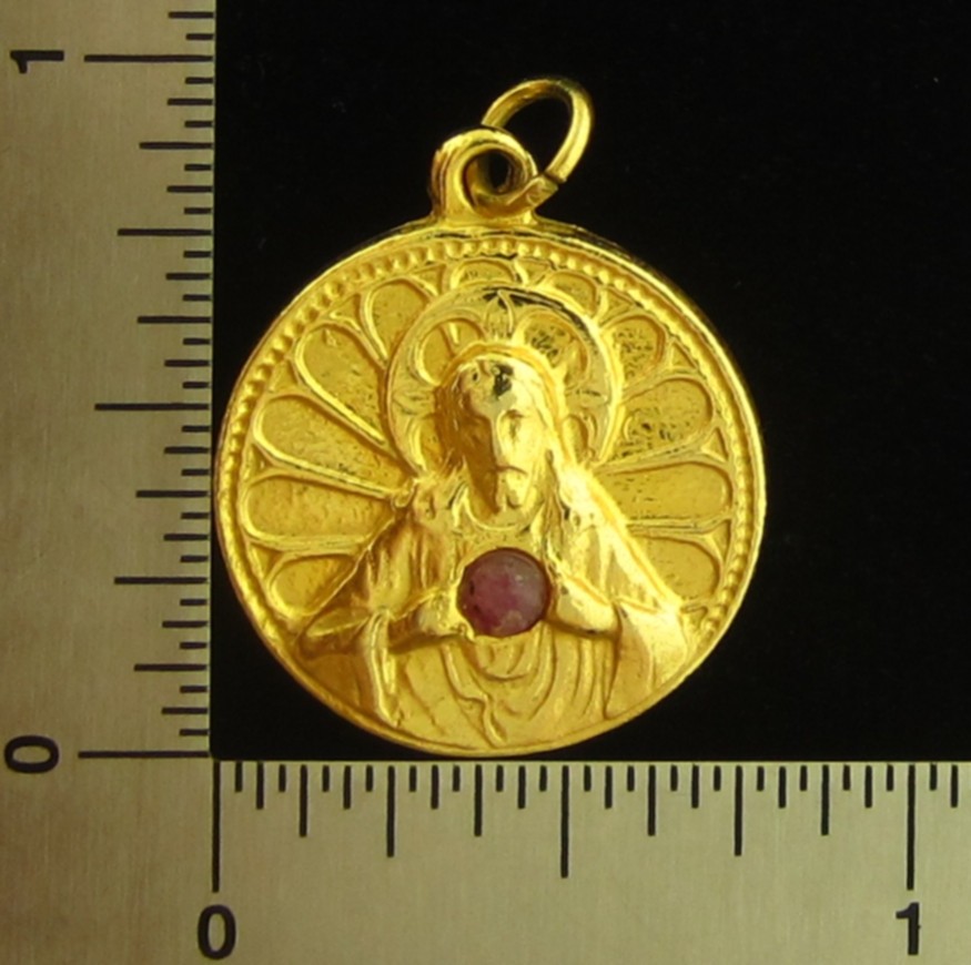Vintage Jesus Medal Gold Tone Creed Sacred Heart Mary Mount Carmel
