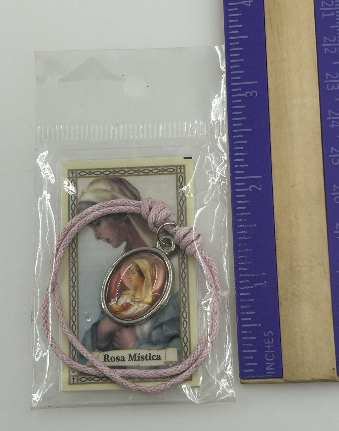 Rosa Mistica Catholic Pendant Bracelet Light Pink Corded NEW Religious Christian