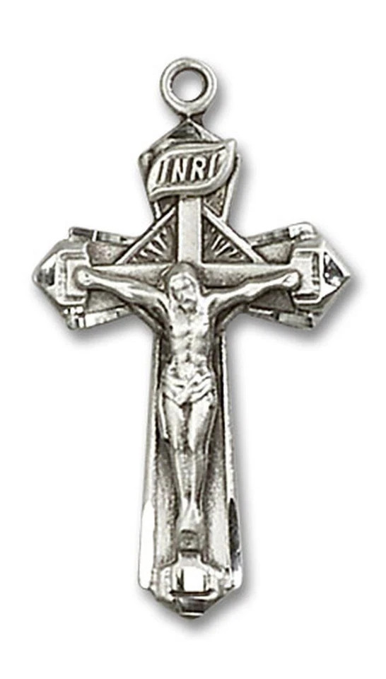 Sterling Silver Catholic Cross Crucifix Medal Pendant Necklace 24″ Chain GiftBox