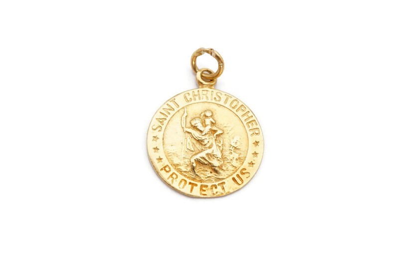 Vintage 14k Yellow Gold Saint Christopher Protect Us Religious Medal