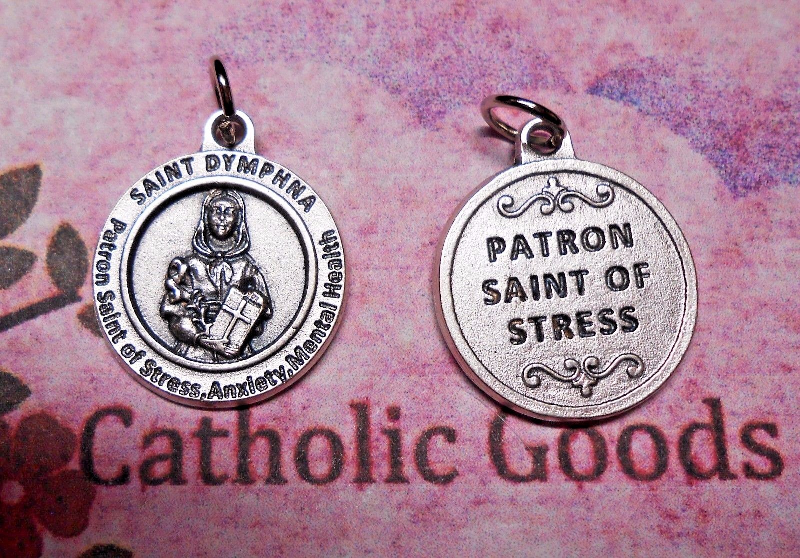 St. Saint Dymphna – Patron Saint of Stress – OxiSilver Tone 3/4 inch Medal