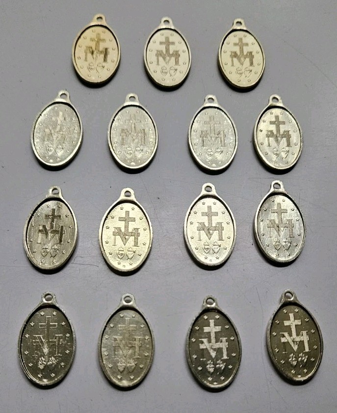 Lot Of 14 MARY MEDALS PENDANTS Gold Tone Catholic