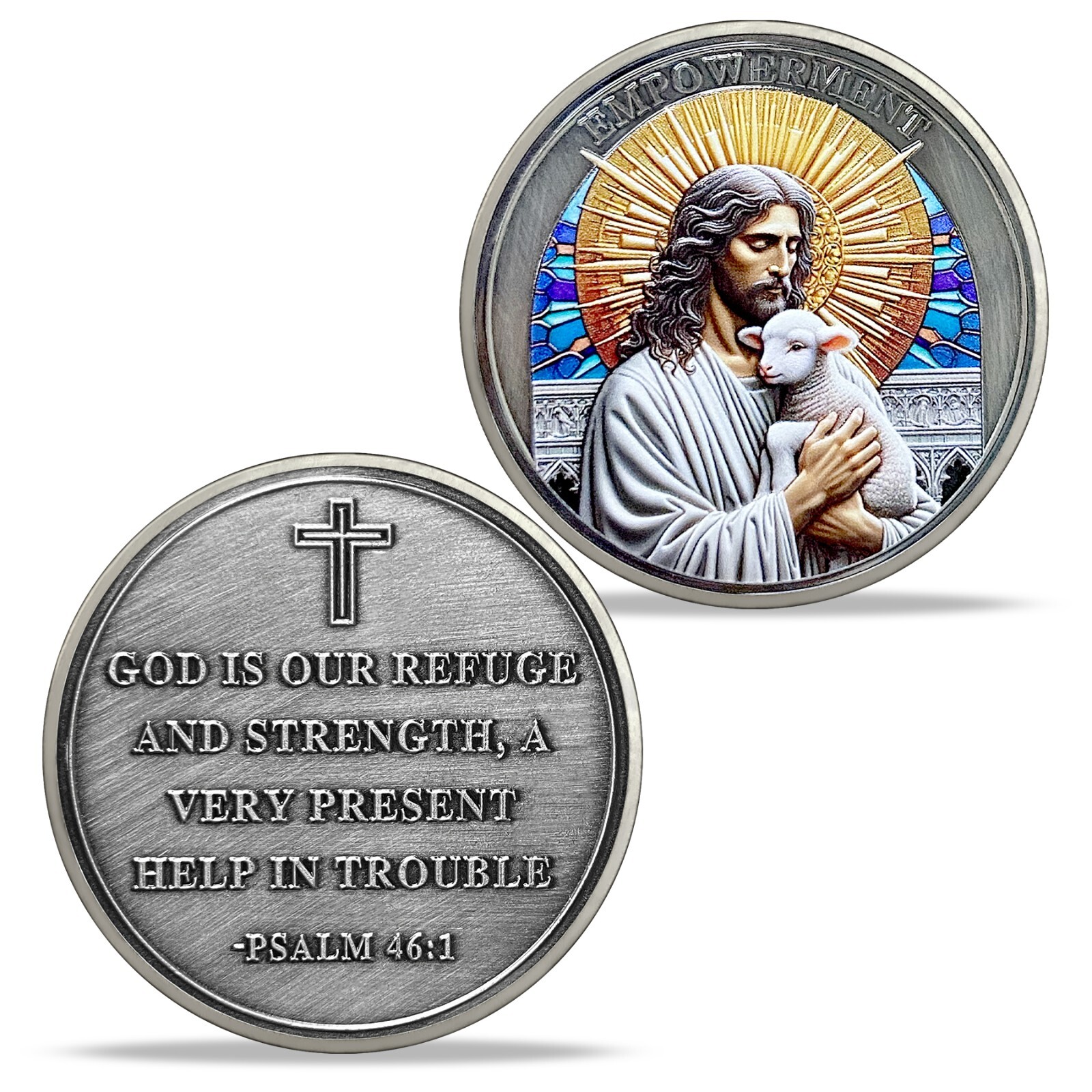 3D Christian Jesus Prayer Coin Psalm 46:1 Bible Verse Religious Faith Token Gift