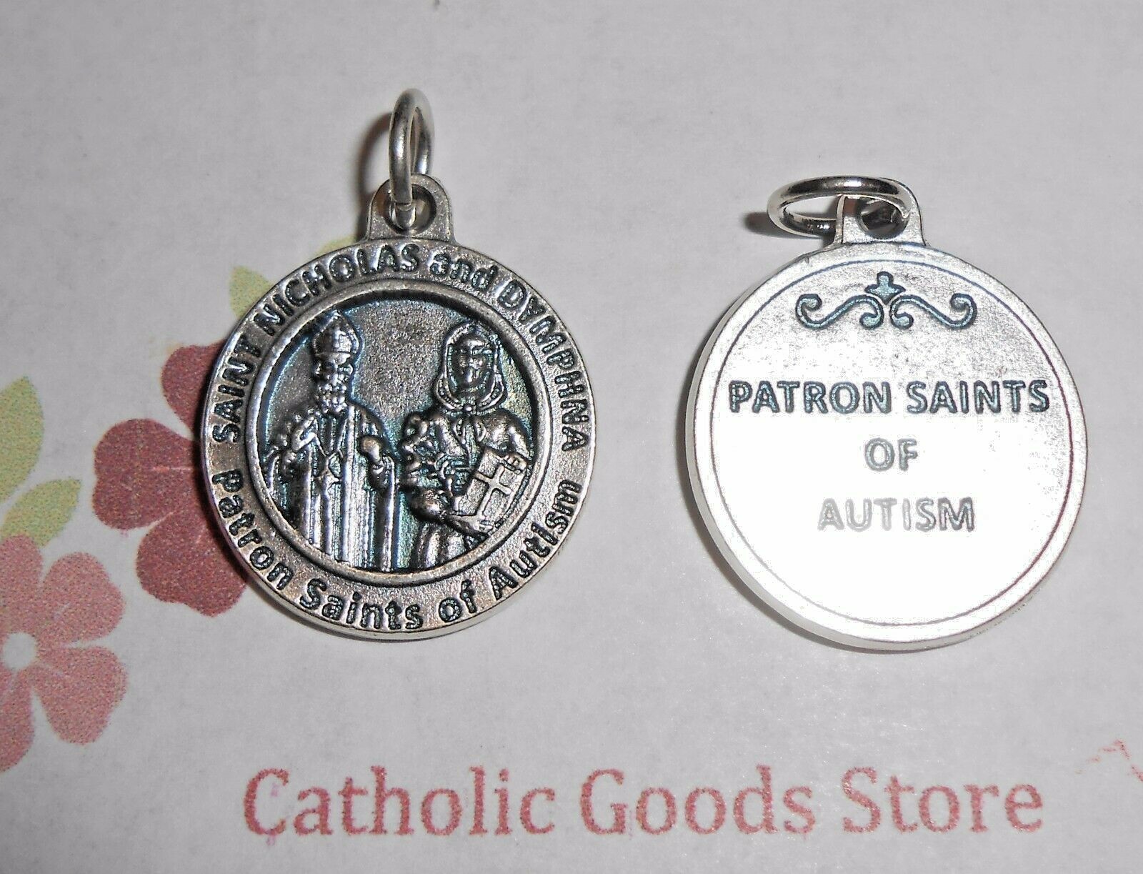 Saint Dymphna & St. Nicholas – Patron Saints of Autism – 3/4 inch Medal