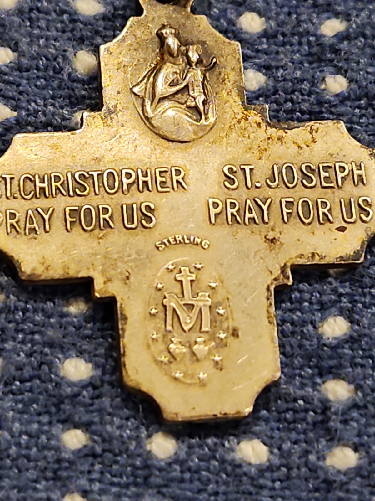 Vintage 24″ STERLING SILVER ST.CHRISTOPHER & ST JOSEPH NECKLACE ” PRAY FOR US”