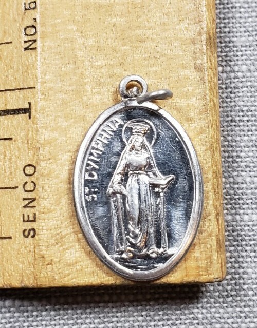 Vintage Pendant Medal St Dymphna Christian H63