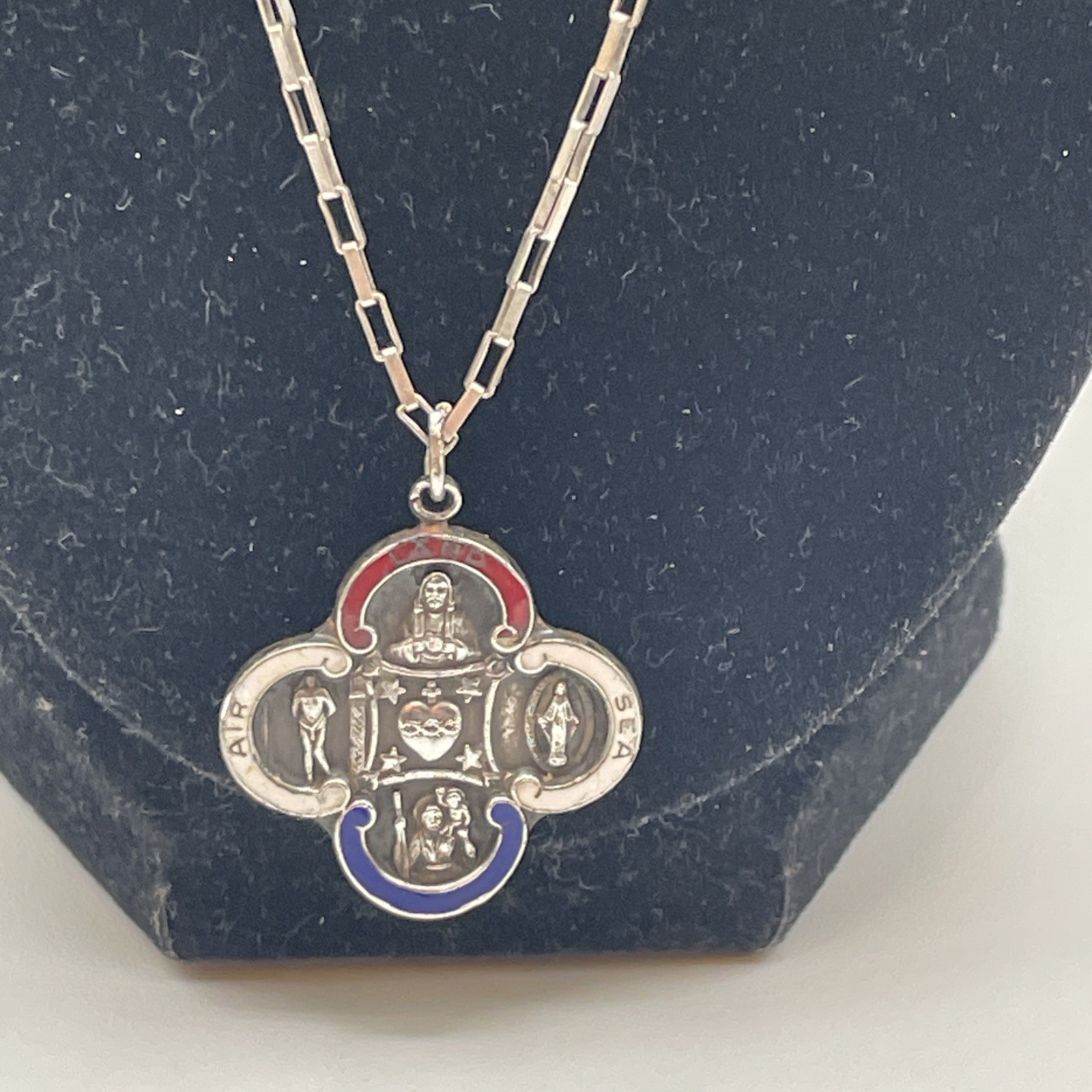 Vng Sterling Silver Catholic MULTI SAINT Protective Medal Military WWll Pendant