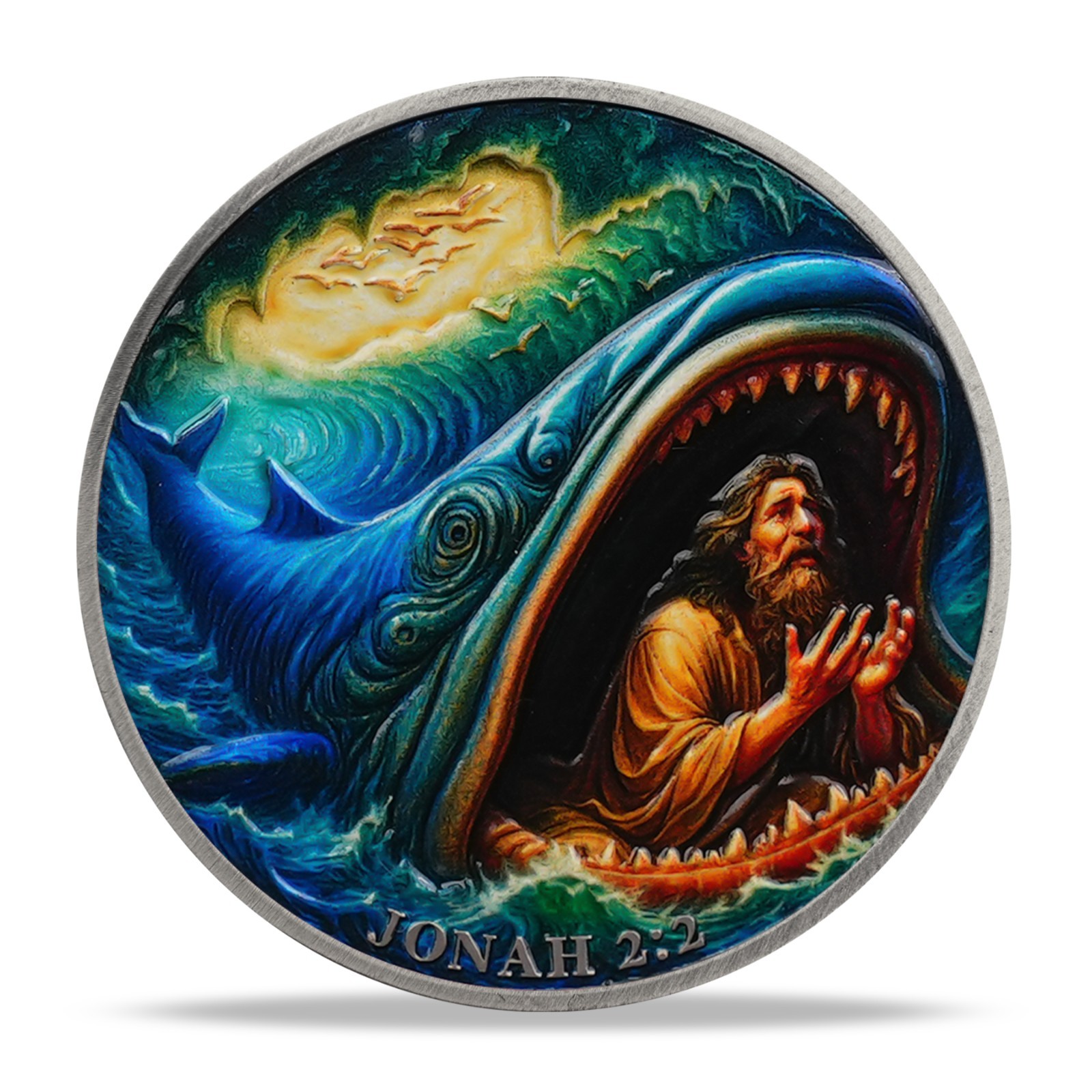 5pcs Jonah & Whale Challenge Coin Jonah 2:2 Verse Christian Religious Faith Gift