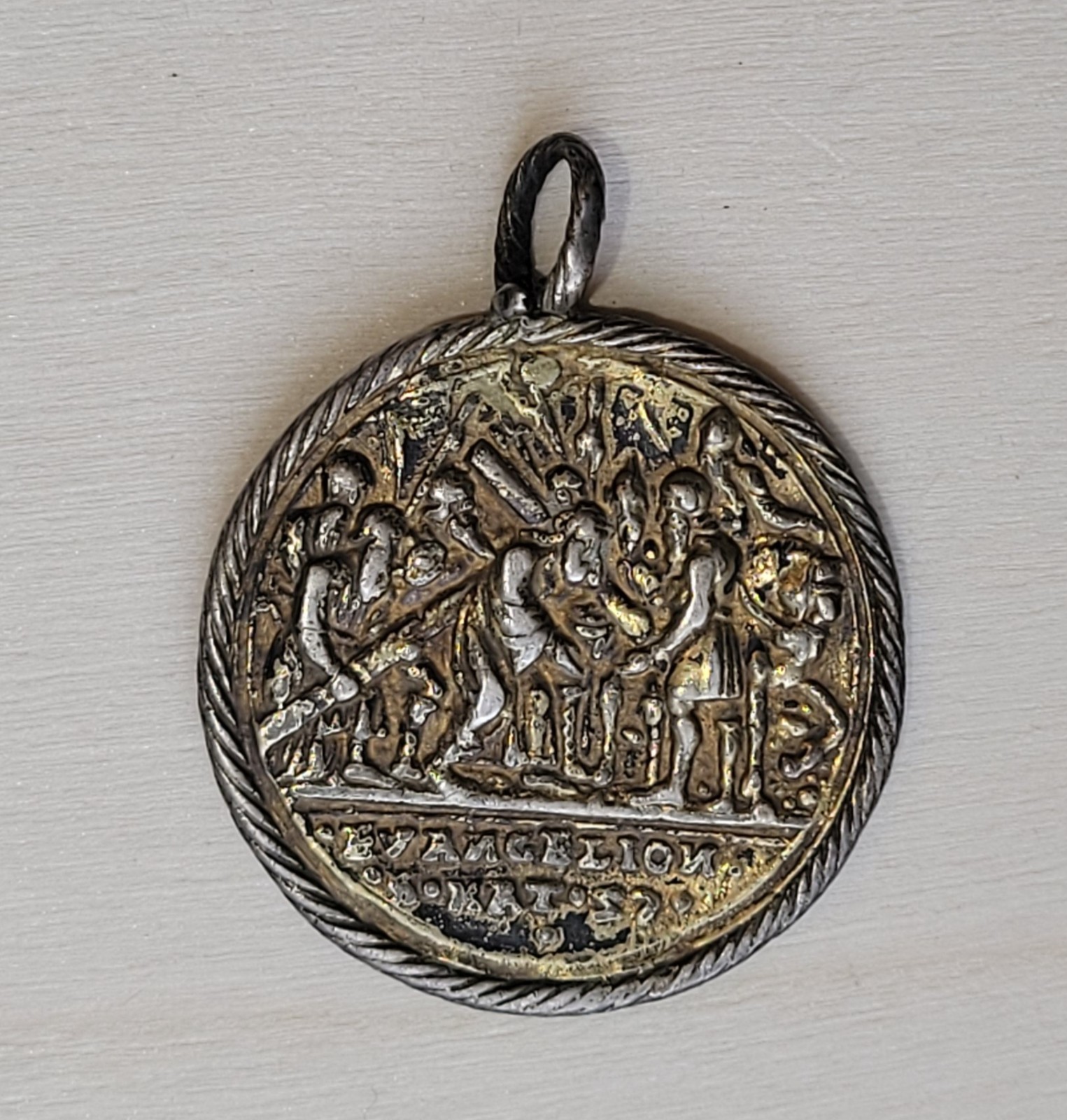 Antique Gold Plated Abram Begat Isaac And Evangelion Religious Medal Pendant