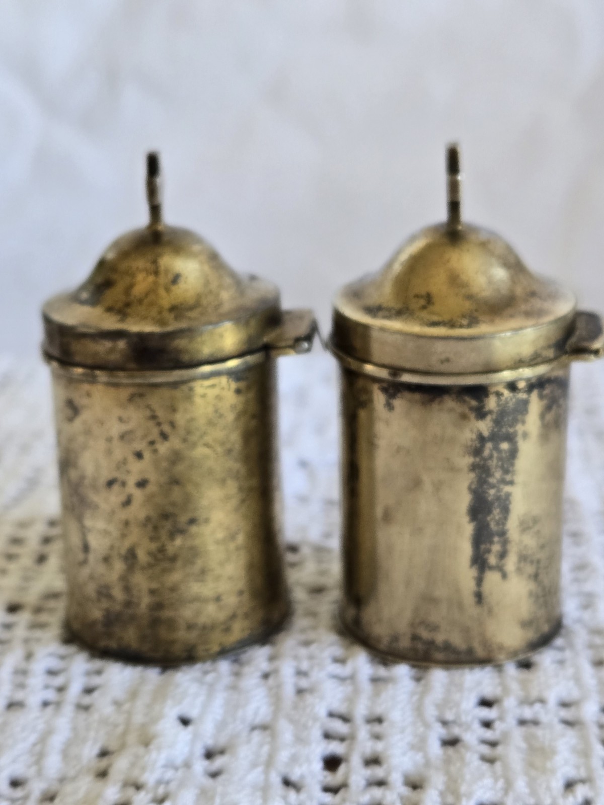 Antique 1 900 Coin Silver And 1 Brass Holy Oil Stocks Catholic Chrismatory OI