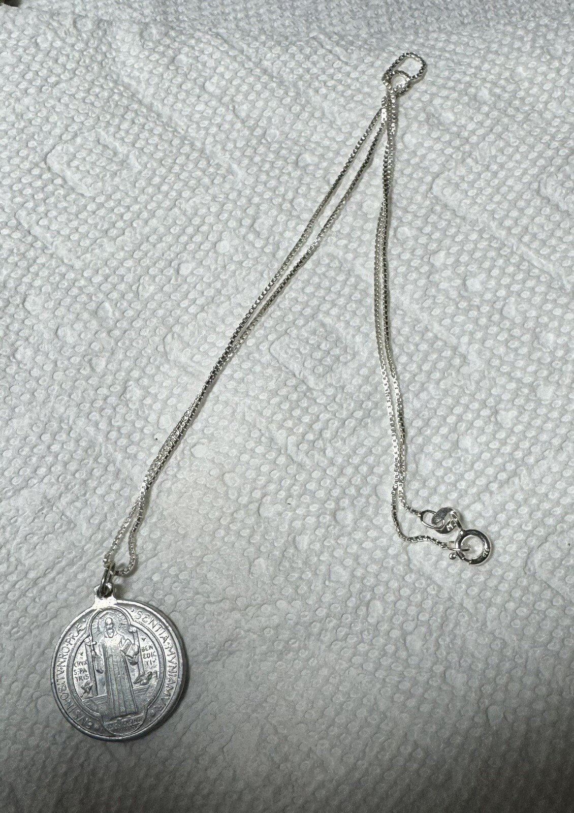 .925 Sterling Silver Chain 18” Long, Round Religious Medal Included. NWT