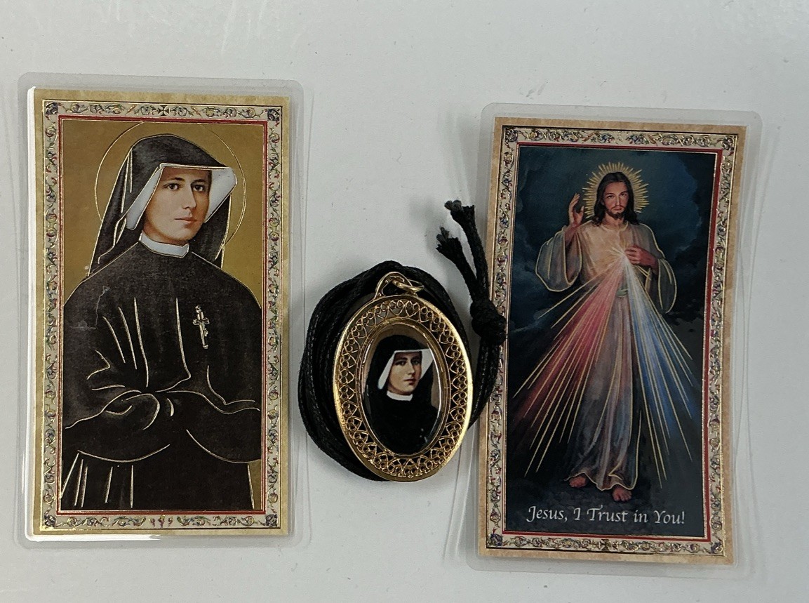Medal Saint Faustina & The Divine Mercy And Holy Card, Healing Prayer In English