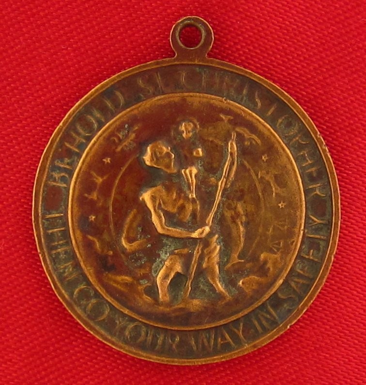 Vintage MARY PROTECT OUR BOYS Soldier Medal ST CHRISTOPHER Catholic Pendant 1″