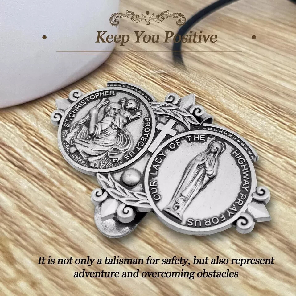 2 Pack St. Christopher Medal for Car Sun Visor Clip Decor Catholic Gift