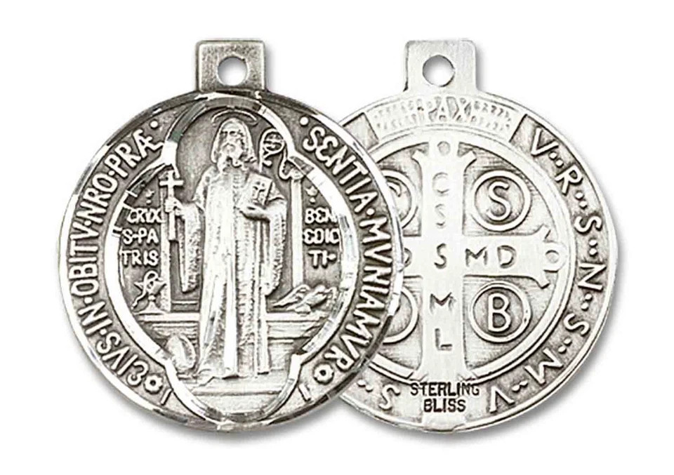 Sterling Silver St Benedict Protection Pendant Necklace 18″Chain Set w/ Gift Box