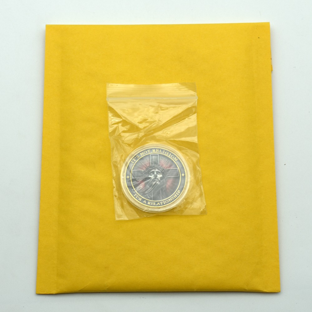 Jesus Christ Cross Coin “It’s Not Religion, It’s A Relationship” Golden Medal