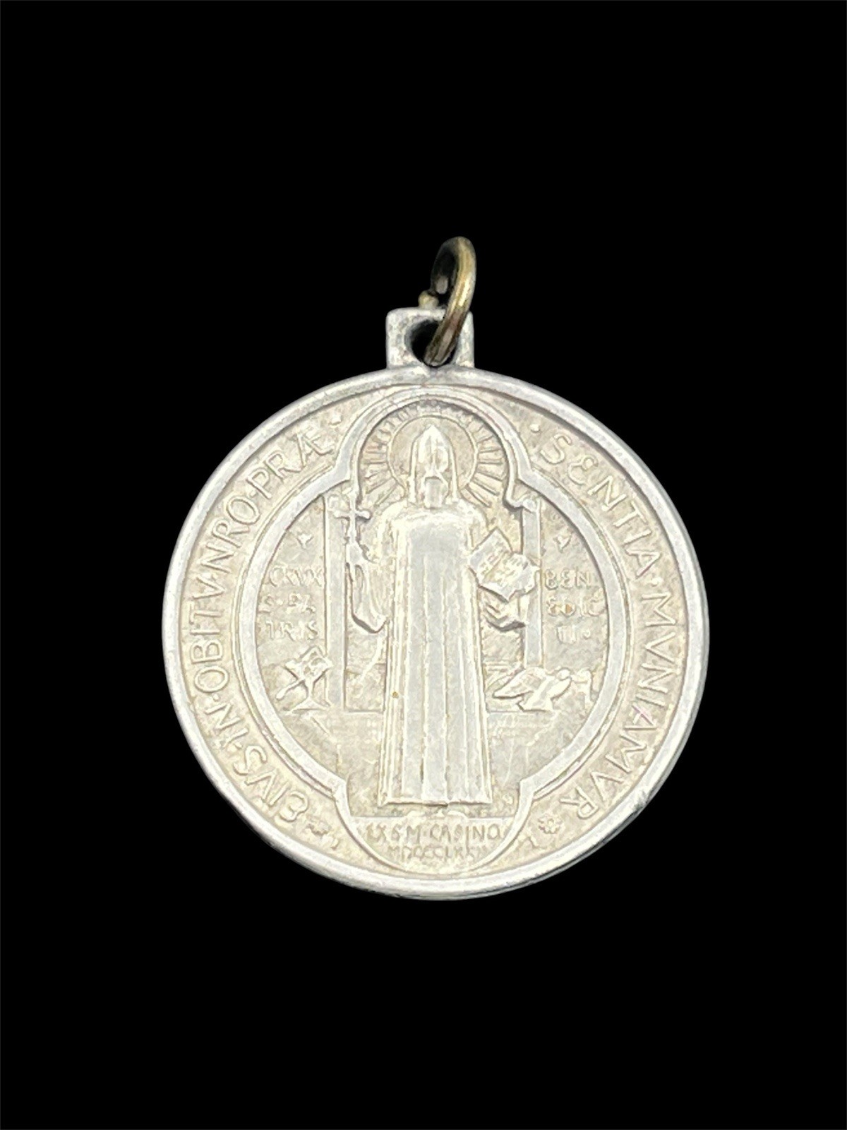 Saint Benedict Catholic religious silver tone round pendant for necklace