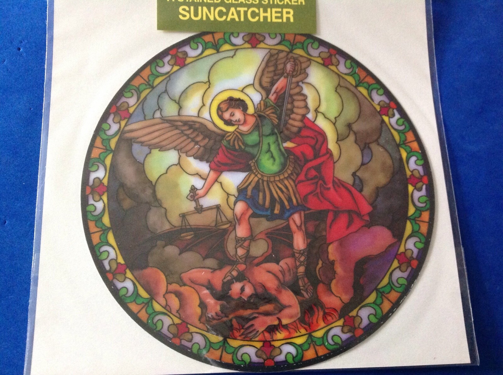 ARCHANGEL ST MICHAEL Protection Catholic Window Sticker Cling Color 5-3/4″