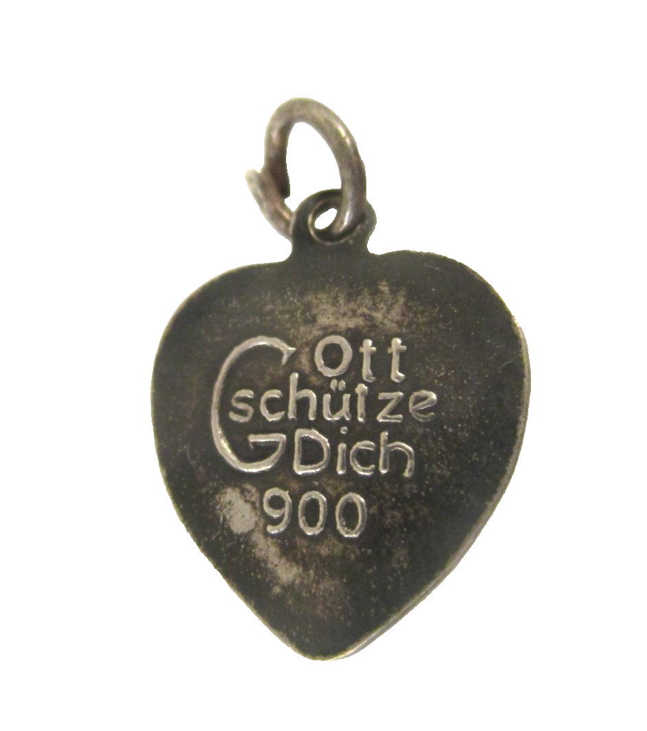 SMALL HEART CHERUB 900 SILVER GOD PROTECT YOU in GERMAN CHARM