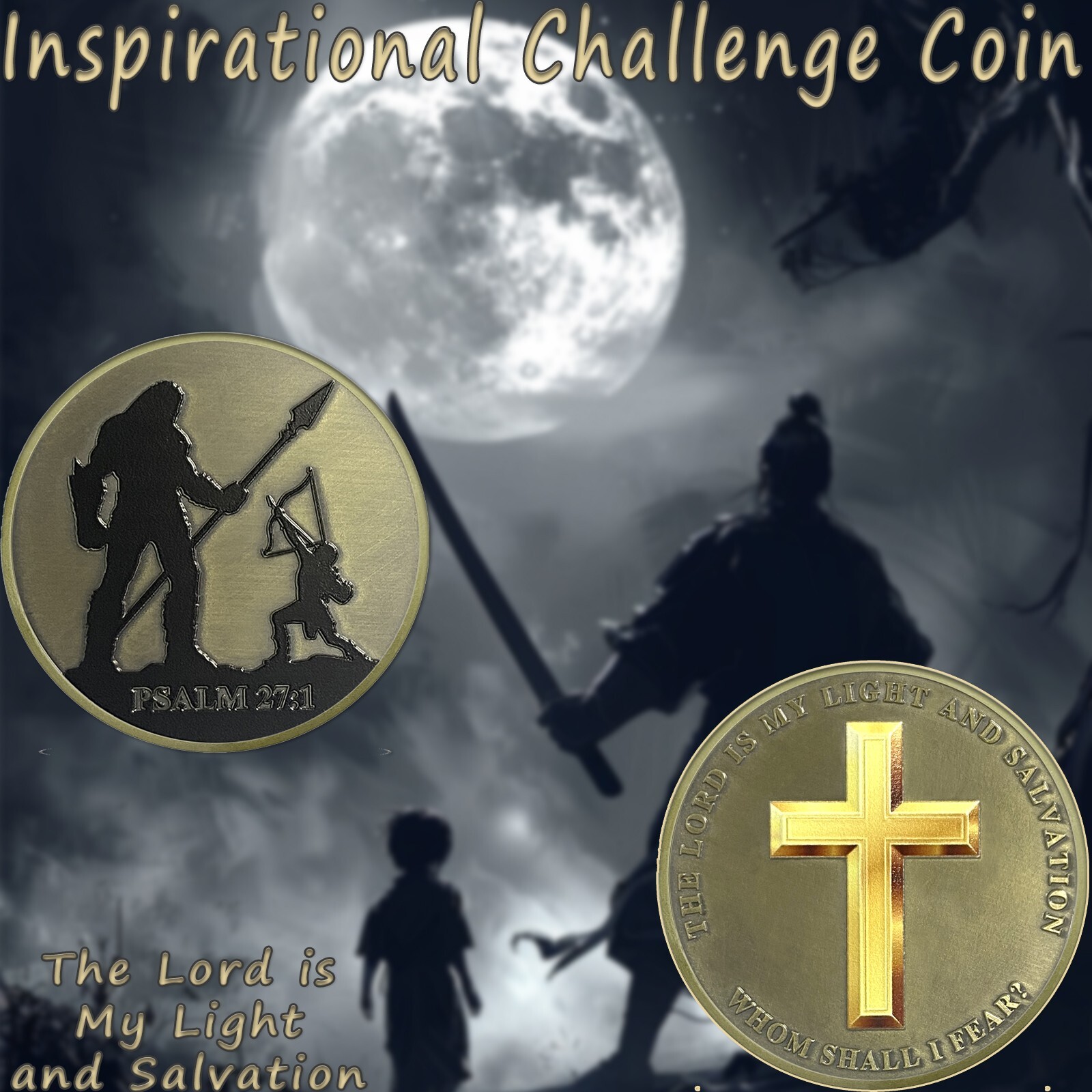 5pcs Warrior Challenge Coin Christian The Lord is My Light Psalm 27:1 Verse Gift