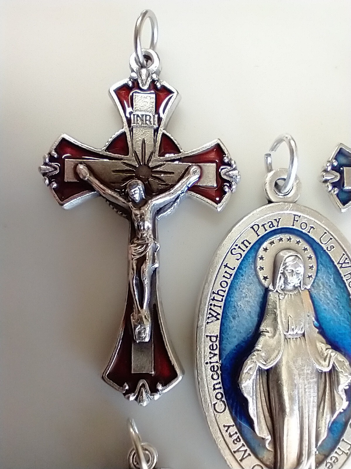 Catholic Lot Red Blue Enamel Miraculous Medal St Michael Benedict Lourdes Medals